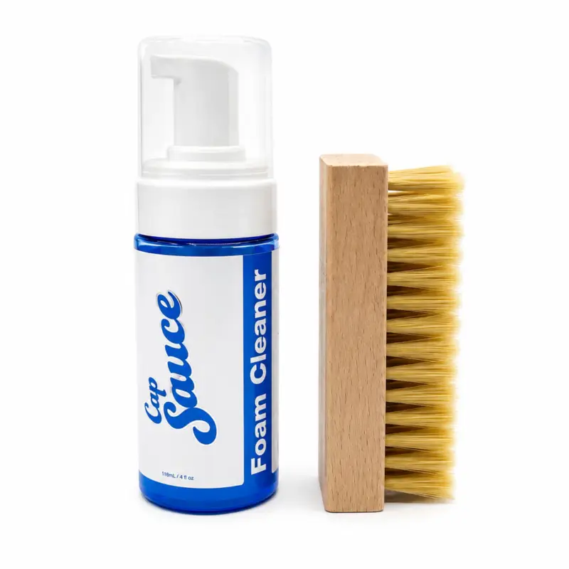 Cap Sauce Foam Cleaner 4 oz and wooden hat brush